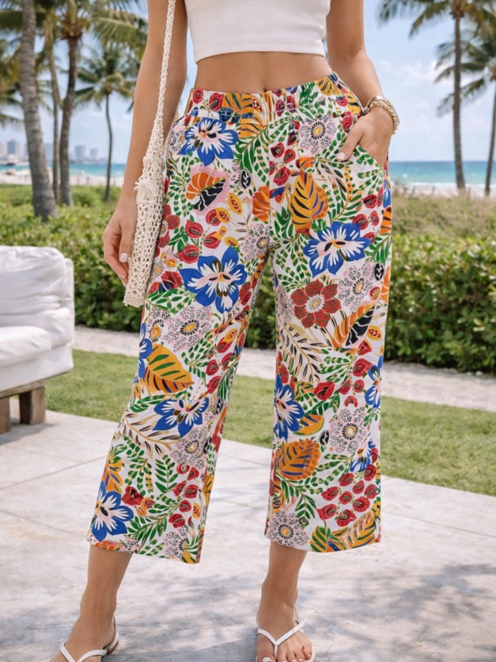 C + C CALIFORNIA Linen Crop Wide Leg Pants, L/XL